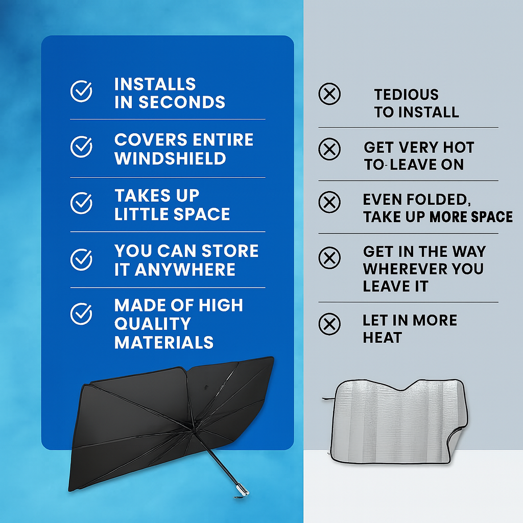 Foldable Umbrella-Style Sunshade for Instant Heat & UV Protection