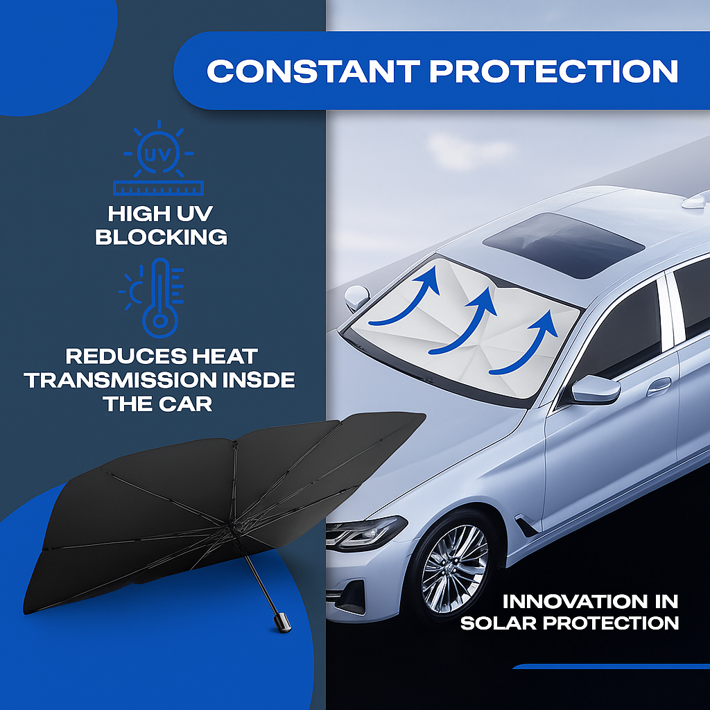 Foldable Umbrella-Style Sunshade for Instant Heat & UV Protection