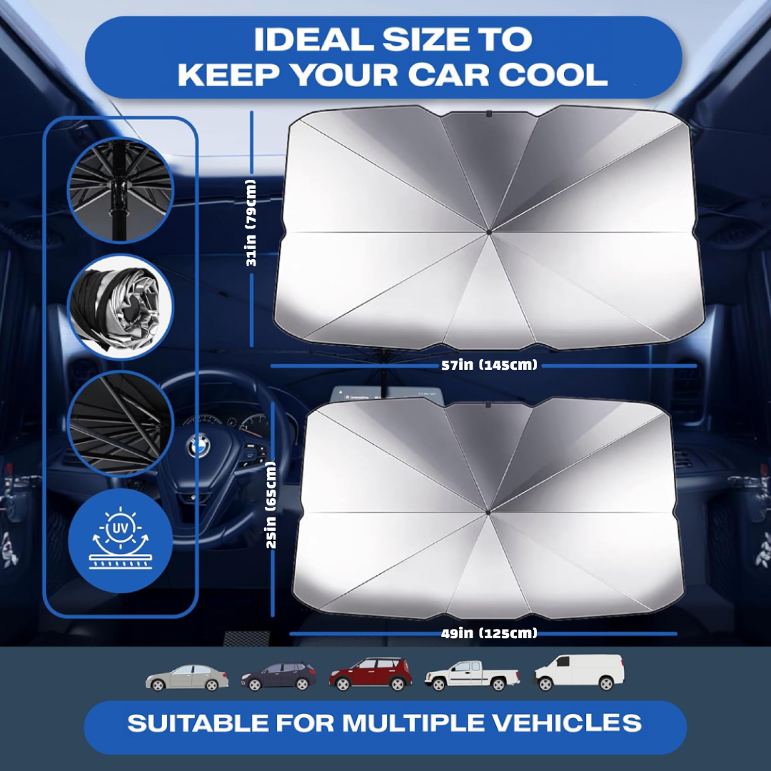 Foldable Umbrella-Style Sunshade for Instant Heat & UV Protection